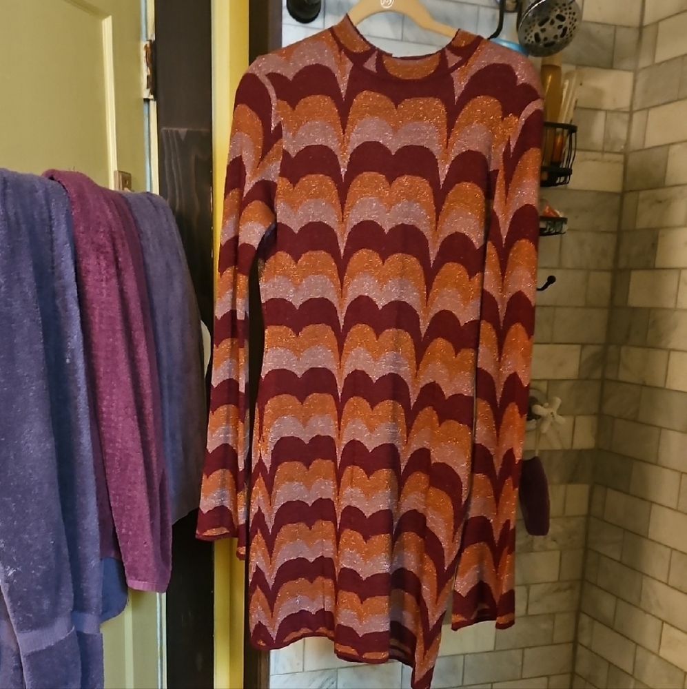 Cider Retro Wave Pattern Long Sleeve Dress